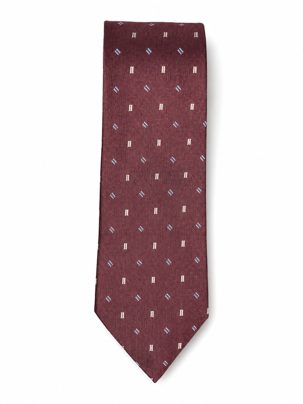 Armani Collezioni Burgundy Silk Tie with Ivory and Light Blue Motifs